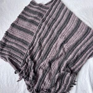 Women’s Brown and Tan Knit Poncho with Fringe. Free Size.